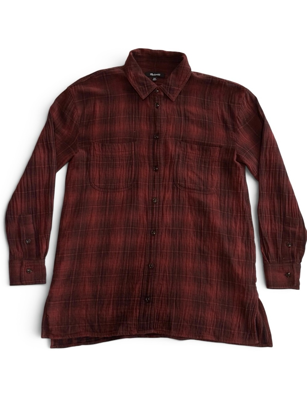 Madewell Women's Oversized Flannel Button-Down Shirt Red Black Burgundy Brown